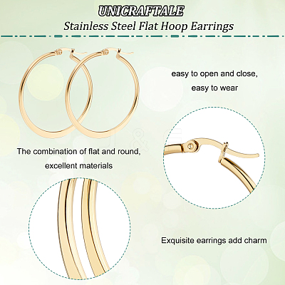 12 Pairs 6 Style 304 Stainless Steel Flat Hoop Earrings EJEW-UN0002-16-1