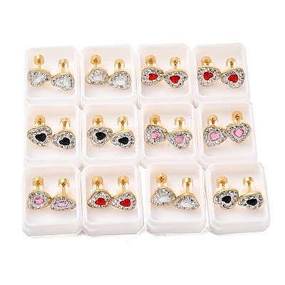 Heart Glass & Polymer Clay Rhinestone Ear Fake Plugs EJEW-H105-28G-1