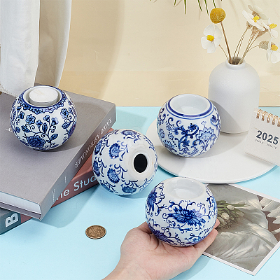 4Pcs 4 Styles Handmade Porcelain Candle Holders DJEW-OC0013-87-1