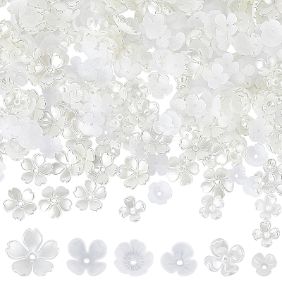 600PCS 6Style ABS Plastic Imitation Pearl Bead Caps OACR-SC0001-30-1