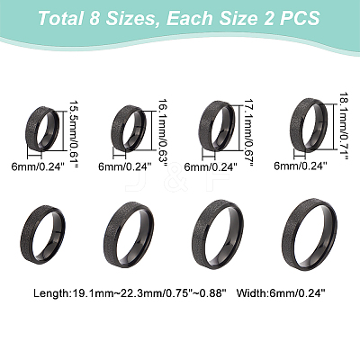 16Pcs 8 Size 201 Stainless Steel Textured Plain Band Rings Set for Women RJEW-UN0002-77EB-1