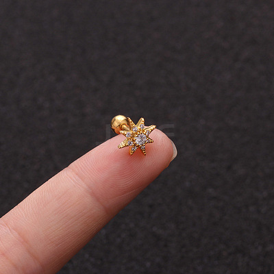316L Surgical Stainless Steel Micro Pave Clear Cubic Zirconia Star Cartilage Earrings WG9CD6D-12-1