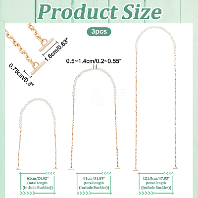 3Pcs 3 Styles ABS Plastic Imitation Pearl Purse Chains FIND-WR0009-73B-1