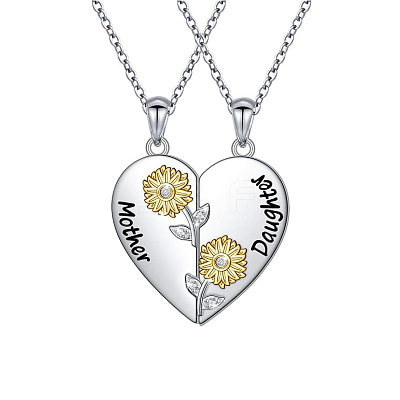 2Pcs Mother's Day Sunflower Heart Alloy Crystal Rhinestone Mother and Daughter Pendant Necklaces FS-WGEE931-01-1