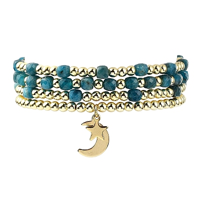 4Pcs 4 Styles Adjustable Natural Apatite & Synthetic Hematite Bead Bracelets BJEW-JB14151-03-1