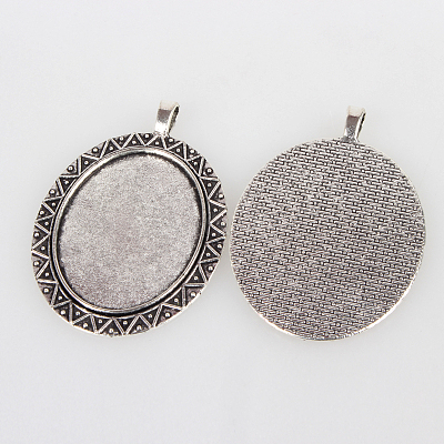 Vintage Large Tibetan Style Alloy Pendant Cabochon Bezel Settings X-TIBEP-O006-09AS-1