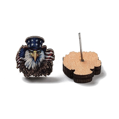 Independence Day Wood Stud Earrings EJEW-D108-01D-1