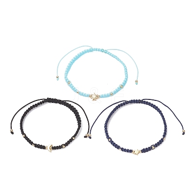 3Pcs Brass Beads Braided Bead Bracelets for Women BJEW-JB13223-1