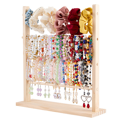 4-Tier Detachable Wooden Bracelet Organizer Display Tower Stands ODIS-WH0043-262A-1