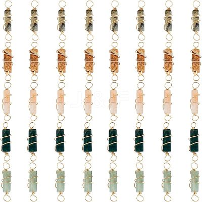 40Pcs 5 Styles Natural Gemstone Copper Wire Wrapped Connector Charms FIND-FH0005-17-1