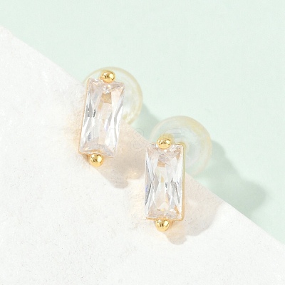 Cubic Zirconia Rectangle Stud Earrings FU7889-8-1