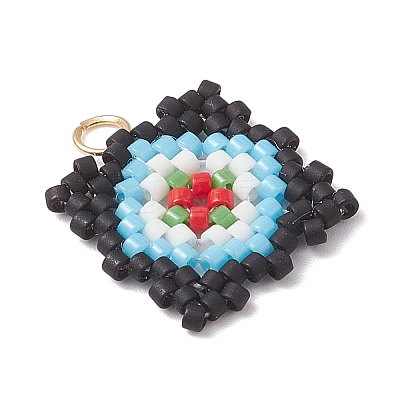 Handmade Glass Seed Beaded  Window Lattice Pattern Shape Pendants PALLOY-MZ00929-1