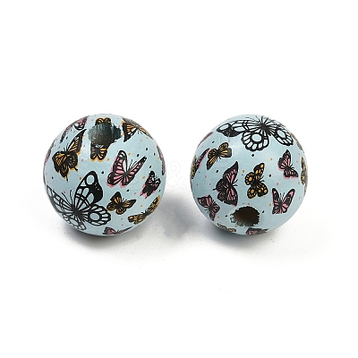 Painted Wood European Beads WOOD-F017-04D-1
