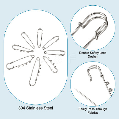 6 Styles 304 Stainless Steel Safety Pins Brooch Findings STAS-TA0006-12P-1