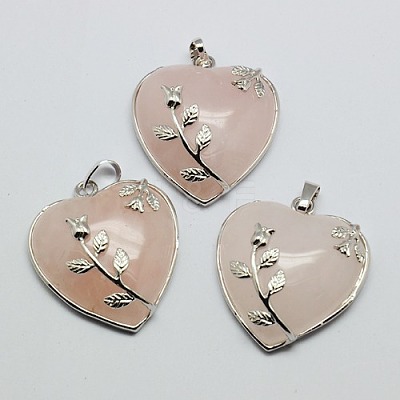 Heart Natural Rose Quartz Pendants X-GP356-1-1