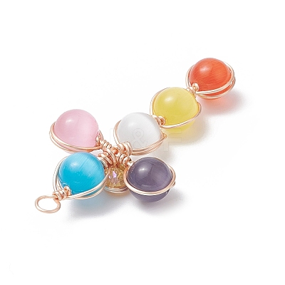 Brass Wire Wrapped Cat Eye Big Pendants PALLOY-TA00035-1