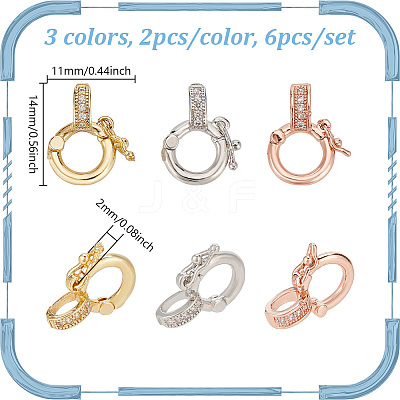 6Pcs 3 Styles Brass Micro Pave Clear Cubic Zirconia Twister Clasps ZIRC-DR0001-02-1