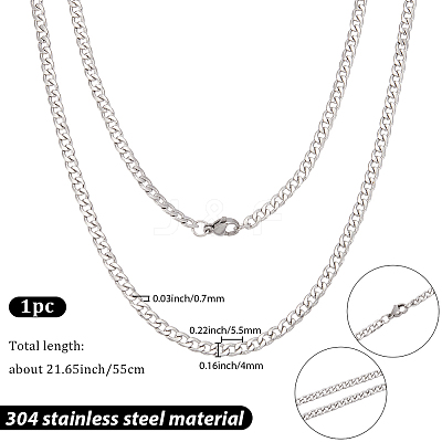 1Pc 304 Stainless Steel Cuban Link Chain Necklaces for Men Women NJEW-BM0001-08E-1