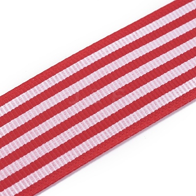 Stripe Pattern Printed Cotton Grosgrain Ribbon OCOR-WH0051-A01-1