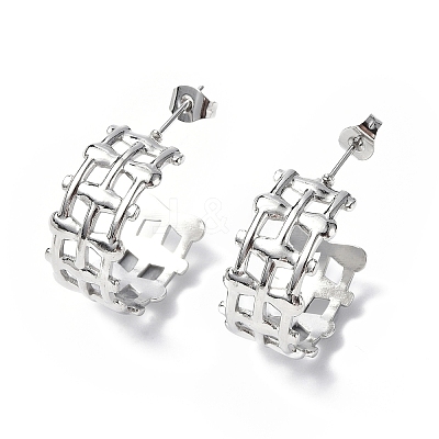 Non-Tarnish 304 Stainless Steel Hollow Out C-shape Stud Earrings STAS-B034-11P-1