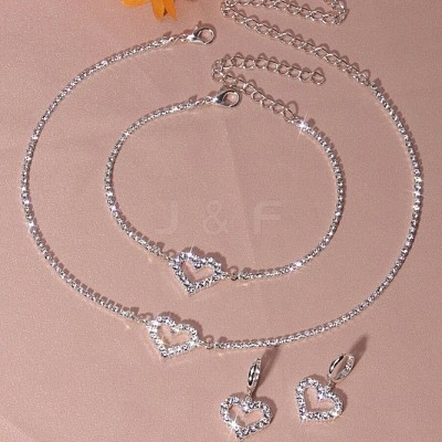 Heart Alloy Rhinestone Pendant Necklaces & Dangle Earring & Bracelets Sets for Women FS-WG56CAD-01-1