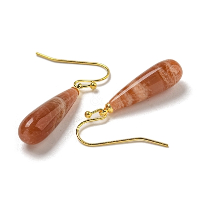 Ion Plating(IP) Natural Sunstone Dangle Earring EJEW-C084-01G-07-1