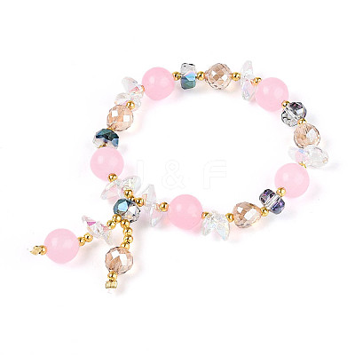 Natural Chalcedony and Glass Beads Charm Bracelets BJEW-T022-14E-1