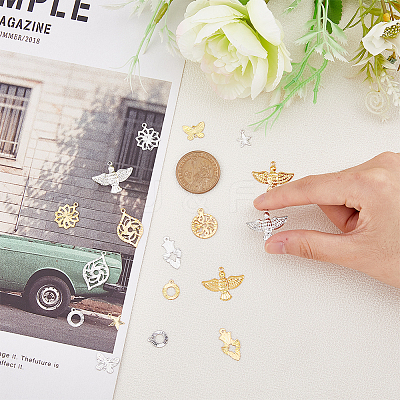 64Pcs 16 Style Rack Plating Brass Pendants KK-FH0006-67-1
