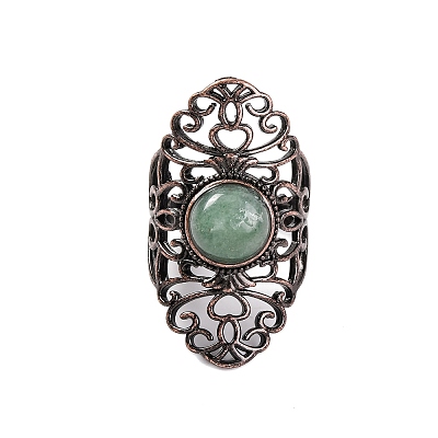 Natural Green Aventurine Retro Finger Rings RJEW-B067-02R-23-1