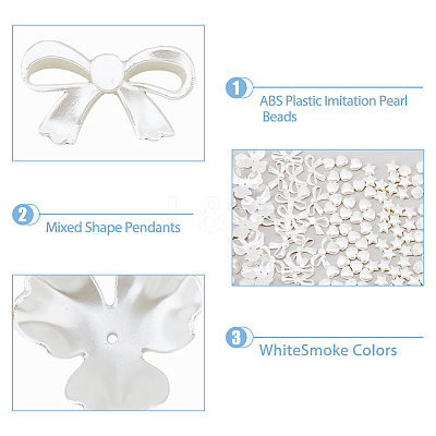 300Pcs 5 Style ABS Plastic Imitation Pearl Beads OACR-DC0001-07-1