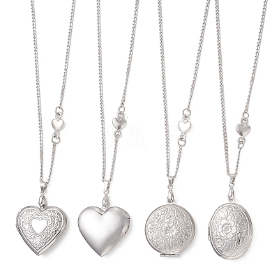 316 Stainless Steel Heart Oval Flat Round Locket Pendant 304 Stainless Steel Twisted Chain Necklaces NJEW-JN05839-1