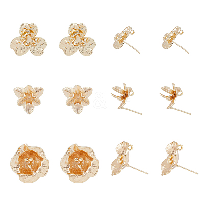 12Pcs 3 Style Brass Stud Earring Findings KK-FH0004-86-1