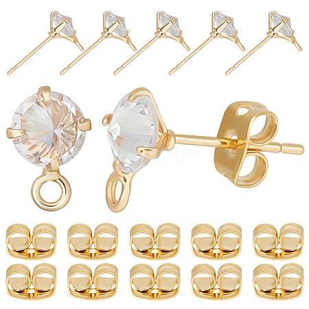 Beebeecraft 10Pcs Diamond Shape Brass Stud Earring Findings KK-BBC0012-63-1
