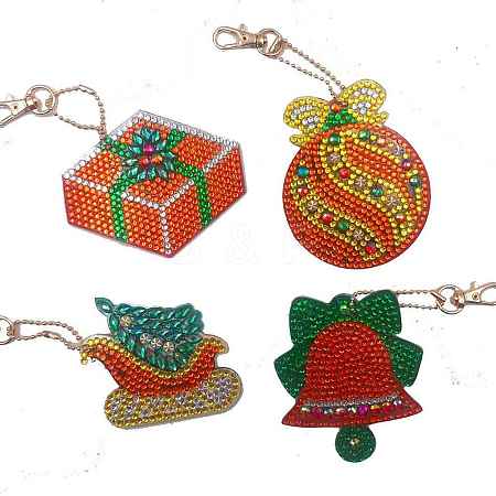Christmas Theme DIY Diamond Painting Keychain Kit DRAW-PW0007-04-1