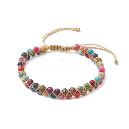 Adjustable 4mm Round Dyed Natural Imperial Jasper Braided Bead Bracelets for Women BJEW-JB10664-1