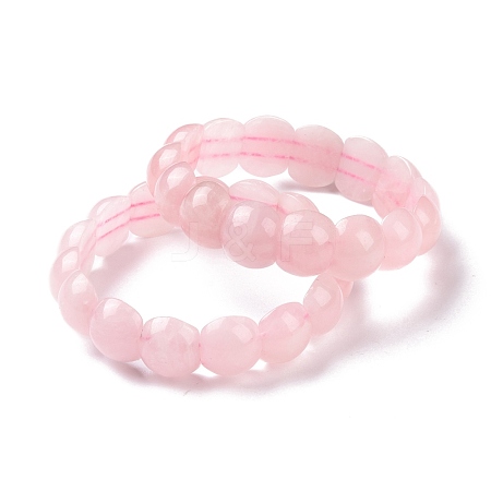 Natural Rose Quartz Half Round Beaded Stretch Bracelet BJEW-P270-01-1