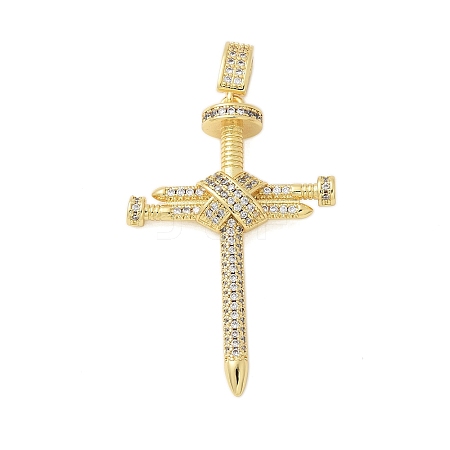 Brass Micro Pave Cubic Zirconia Pendants KK-P293-08G-1