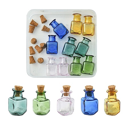 10Pcs 5 Colors Square Glass Cork Bottles Ornament GLAA-FS0001-72-1