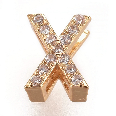 Golden Plated Brass Micro Pave Cubic Zirconia Slide Charms ZIRC-L075-61X-G-1