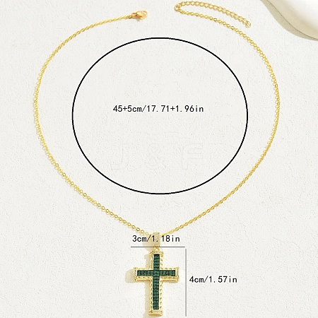 Brass Cubic Zirconia Cross Pendant Cable Chain Necklaces QJ6360-2-1