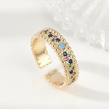 Brass Micro Pave Cubic Zirconia Cuff Rings for Women RJEW-S400-06G-1