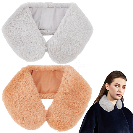 2Pcs 2 Colors Imitation Rex Rabbit Fur Collars AJEW-BC0010-76B-1