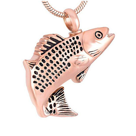 Fish Shape Stainless Steel Urn Ashes Pendant Necklace BOTT-PW0005-16D-1