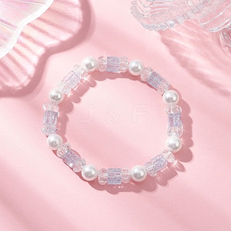 Crackle Glass & Shell Pearl Beaded Stretch Bracelets for Women BJEW-JB12384-02-1