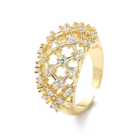 Rack Plating Brass Micro Pave Cubic Zirconia Open Cuff Rings RJEW-C076-05G-1