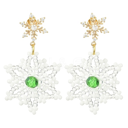 Christmas Snowflake Glass Seed Braided Dangle Earrings EJEW-MZ00233-01-1