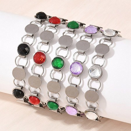 304 Stainless Steel and Glass Link Chain Bracelets for Women GL-T001-03A-1