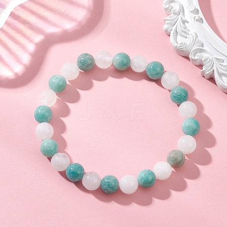 Natural Amazonite & White Jade Beaded Stretch Bracelets for Women BJEW-JB13369-1