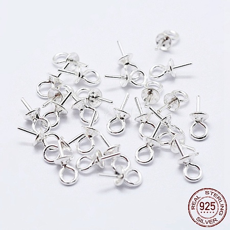925 Sterling Silver Cup Pearl Bail Pin Pendants X-STER-F036-04S-3mm-1