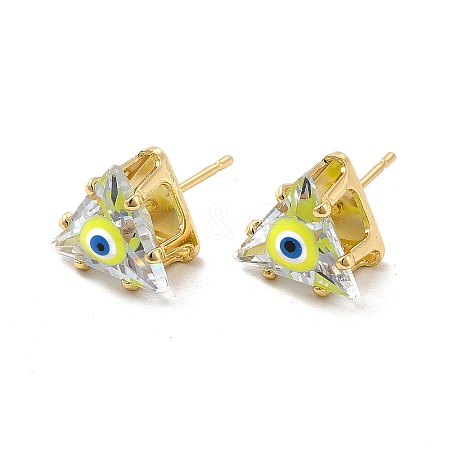 Glass Triangle with Enamel Evil Eye Stud Earrings EJEW-P210-01G-02-1